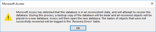 Microsoft Access Inconsistent State Error