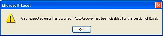 excel unexpected error