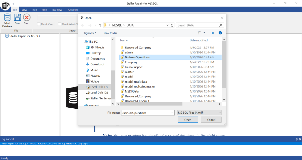 select the SQL database file (.mdf)