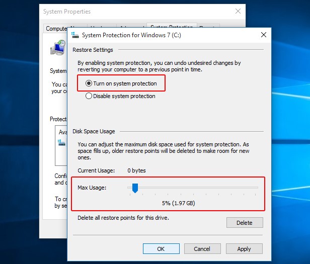 Windows 10 System Protection