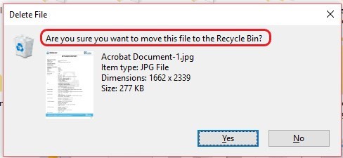 deleting a file to the recovery bin