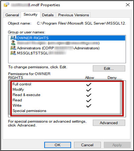 Select Security in SQL Database Properties Window