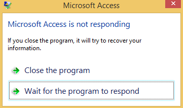 Image of MS Access is not responding error window