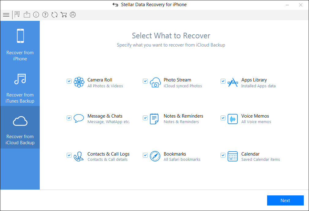 Stellar iPhone data recovery- main screen