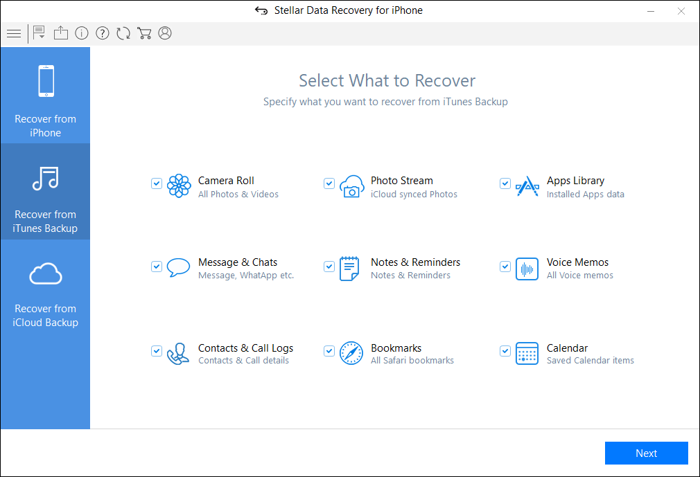 Stellar iPhone data recovery- recover from iTunes backup