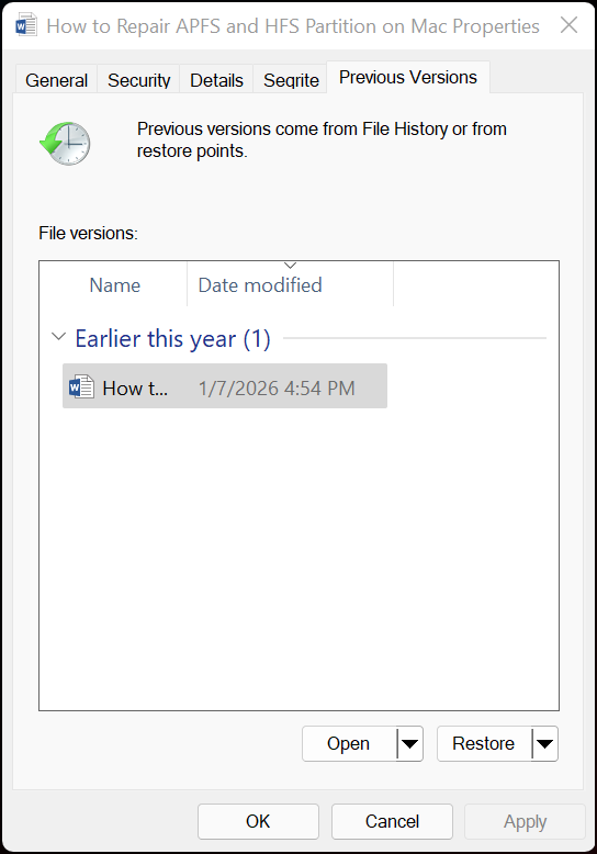 Use Windows Previous Version for Empty Recycle Bin Recovery