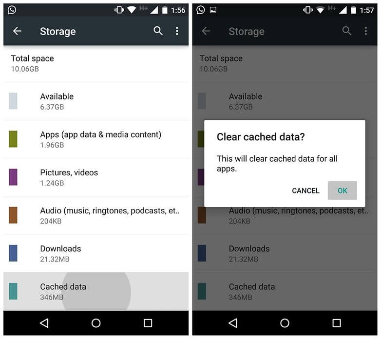 clear the Cached Data on Android Phone