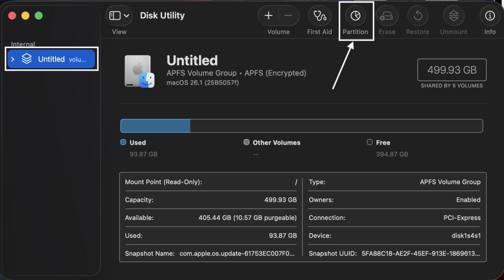 click the &ldquo;Partition&rdquo; button