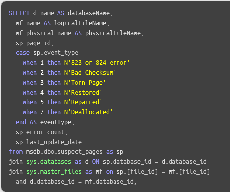 SQL database suspect pages