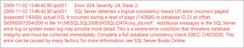 SQL error 824