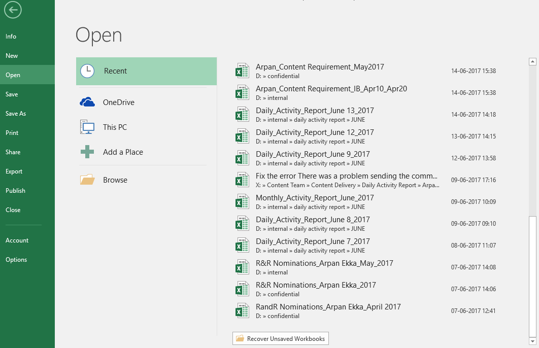 excel recover file