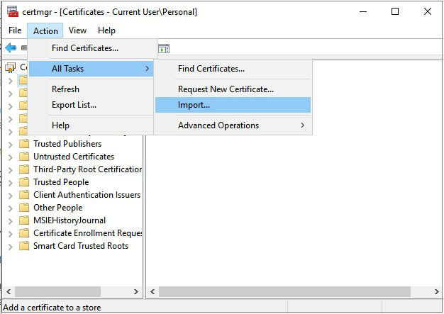 select Import from the All Tasks menu