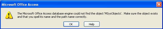 Image of Jet database engine fails error window