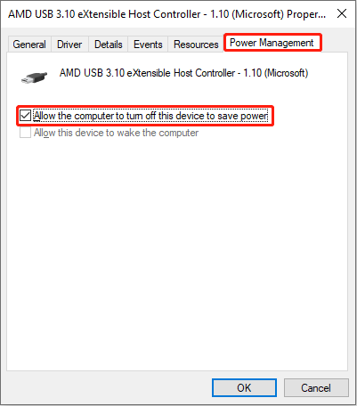 Go to the Power Management tab and uncheck