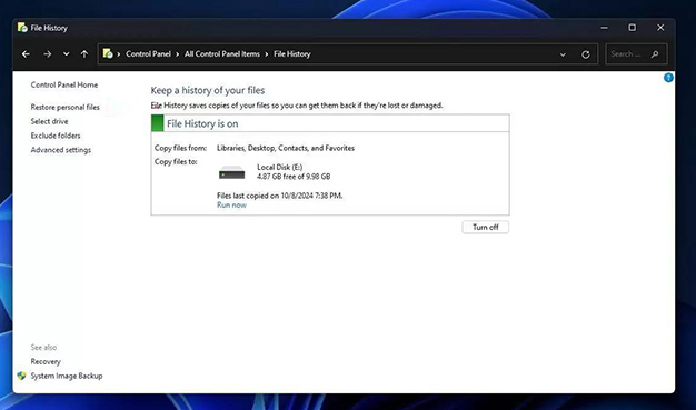 Select Restore personal files