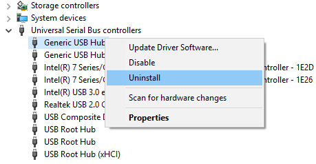 Uninstall USB controllers