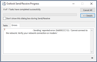 Outlook Error: Outlook cannot connect to server