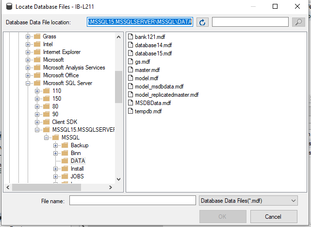 Rechercher les fichiers de base de donn&eacute;es