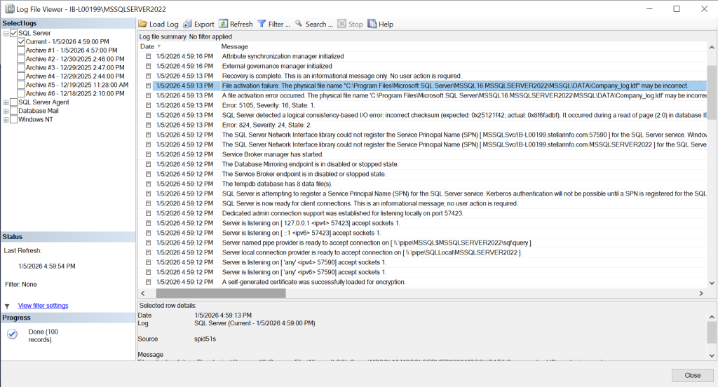 changement dans le statut de la base de donn&eacute;es
