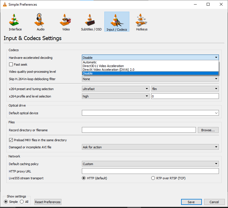 Disable Hardware accelaration