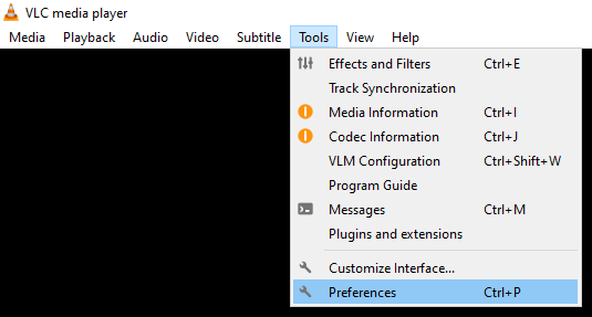 VLC menu preferences 