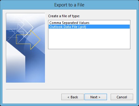 Export outlook data file