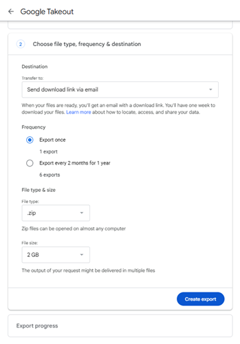 Click Create Export