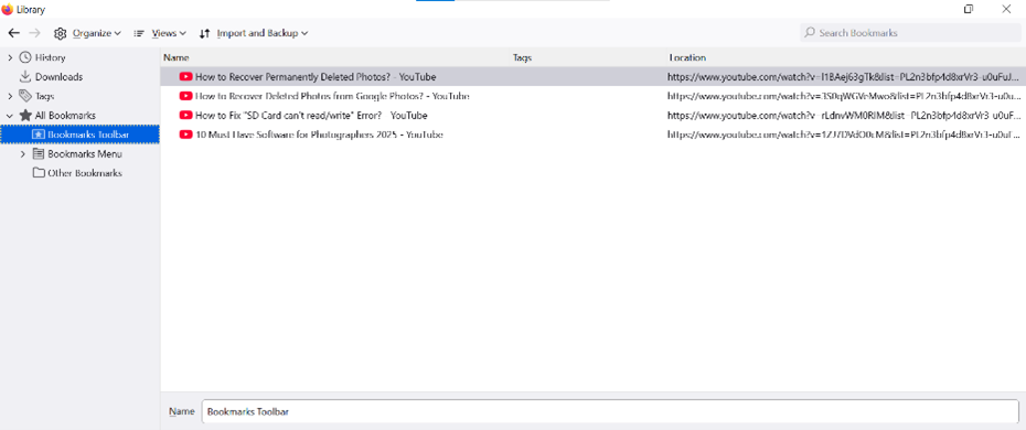 Manage Mozilla Firefox Bookmarks