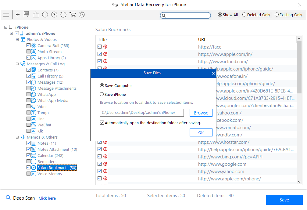 Stellar Data Recovery for iPhone- Save recovered data from iPhone