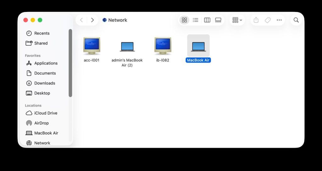 Finder < Network for the shared Mac