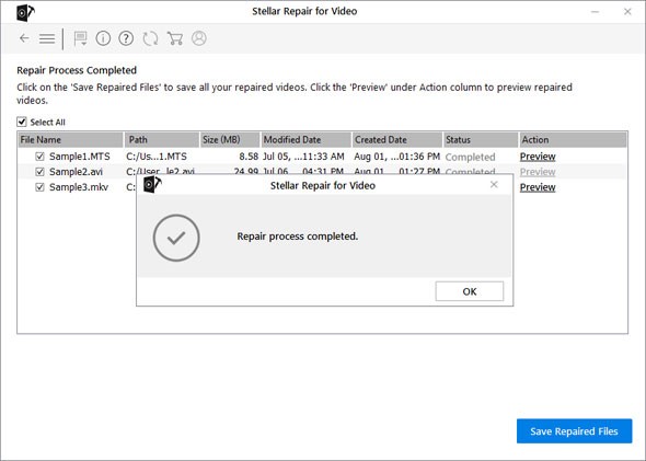 Stellar Repair for Video - Repair Process Completed