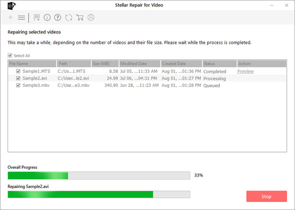 Stellar Repair for Video - Repair Process