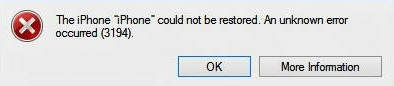 iTunes error 3194 occurred when restoring