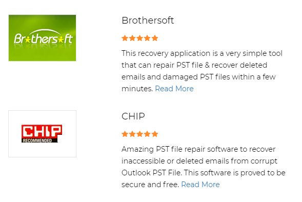 Award and review pst repair software by Brothersoft & chip