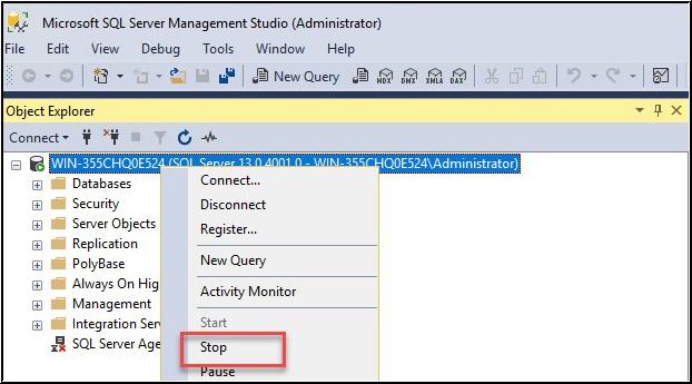 stop SQL server service