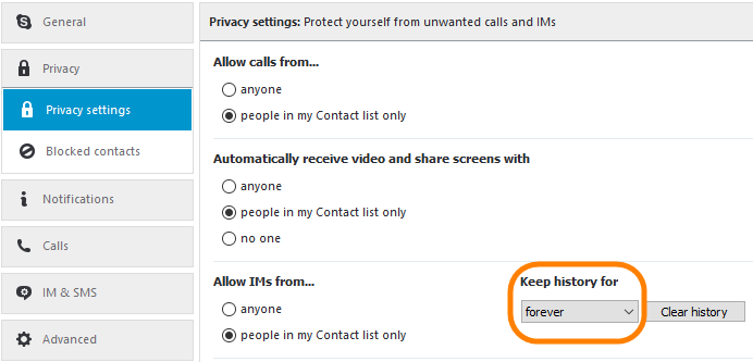 Skype Privacy settings:Protect yourself from unwanted call and IMs.