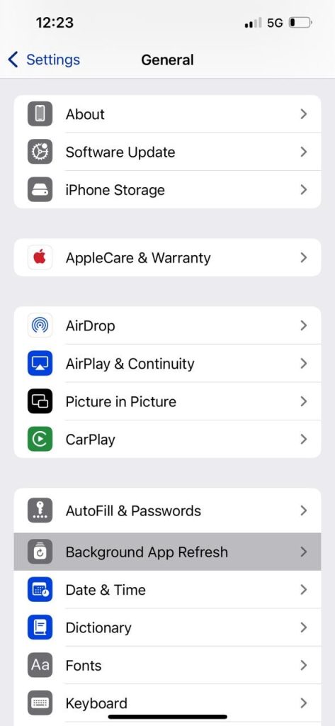 Settings > General > Background App Refresh