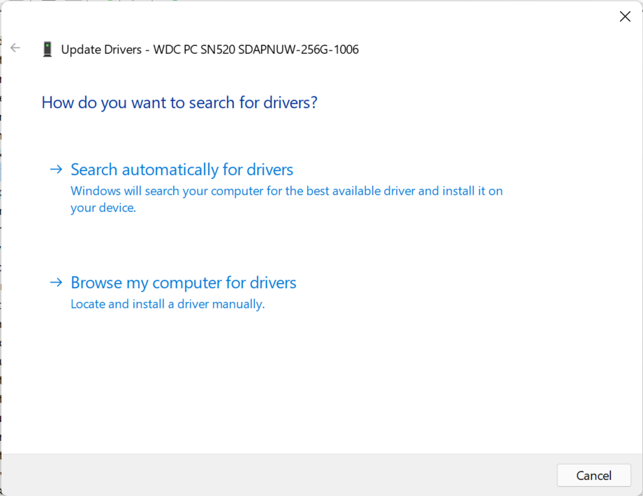 Click Search automatically for drivers