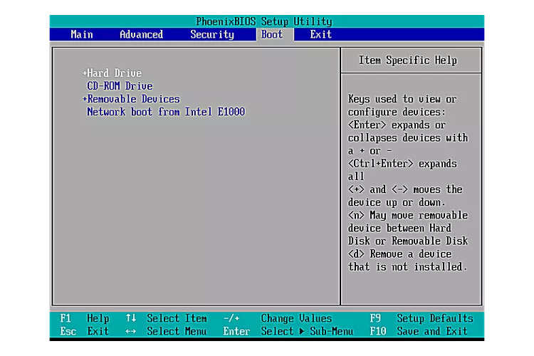 Boot settings in BIOS