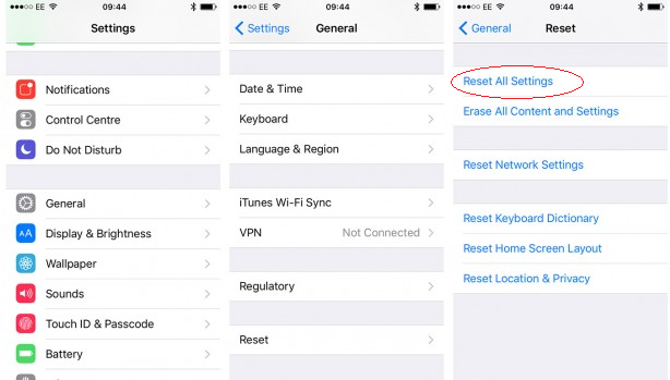 Reset All Setting on your iPhone