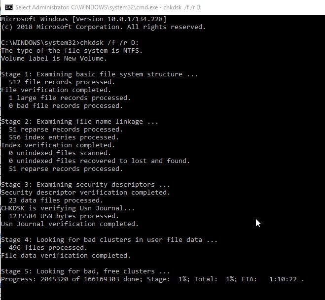 running CHKDSK scan on  affected drive