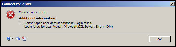 Cannot open user default database error