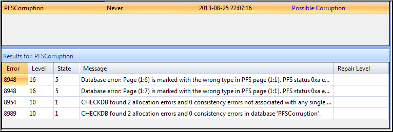 DBCC CHECKDB Result