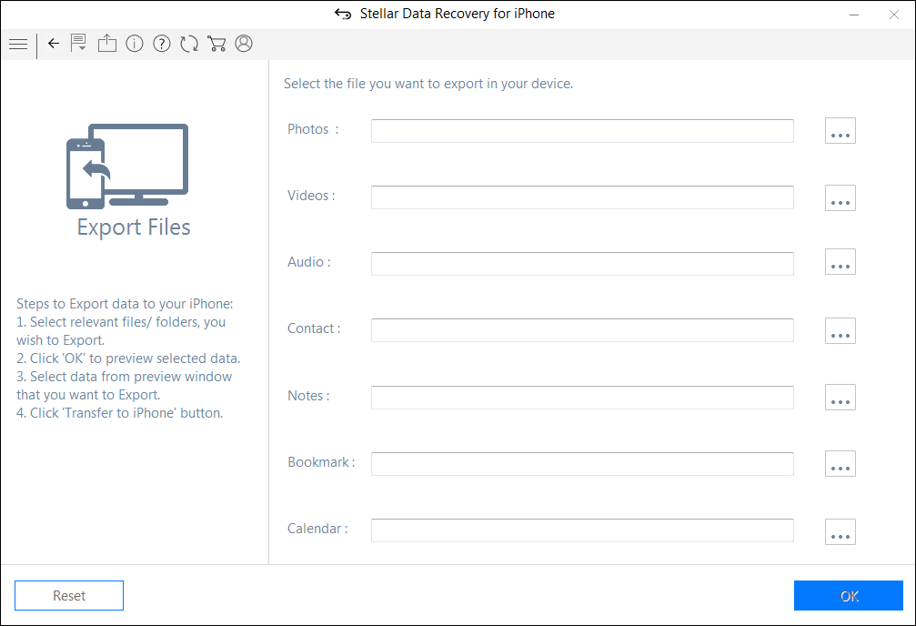 Stellar Data Recovery for iPhone - Select Browse in your iPhone