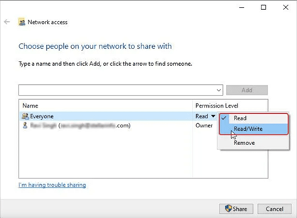 Select Read/Write permission and share