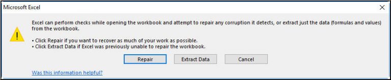 Initiate file recovery by selecting the Repair tab, and if necessary, retrieve values and formulas using the Extract Data tab in Excel.