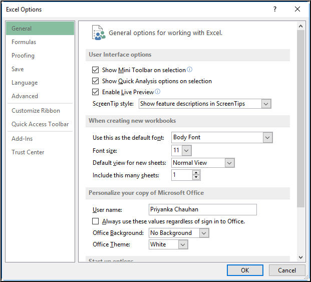 Excel Options