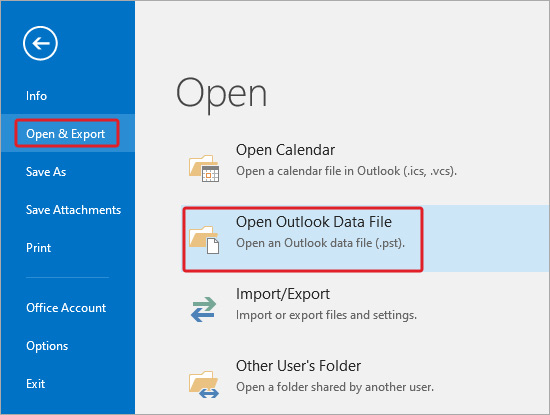 Click on Open & Export > Import/Export