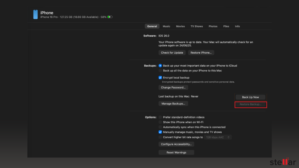 Click Restore from backup