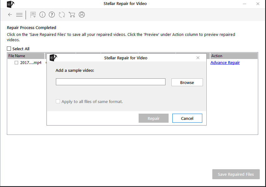 Stellar Repair for Video - Add Sample File
